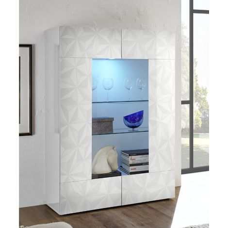 Vitrine moderne laqué blanc 2 portes vitrées avec LED CAPRI (1/5)
