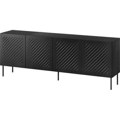 Aparador Tolfelo 101, Negro, 75x201cm, Número de puertas: 040cm, MDF, Aglomerado laminado