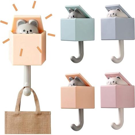 4 PCS Wandhaken Selbstklebend, Hochwertiger Abs-Kunststoff, Wandhaken Kinder,Vielseitige Haken, Abzieh- Und Klebe-Technologie, Breite Anwendung,Cat Key Hooks For Home, Kitchen, Hats, Keys, Stick Hooks