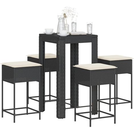 vidaXL Ensemble de bar de jardin 5 pcs avec coussins noir poly rotin (1/5)
