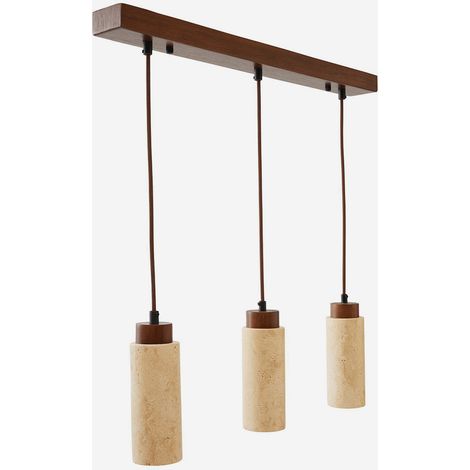 Deckenleuchte 3-flammig Design aus Holz und Travertin Babil Tris (1/5)