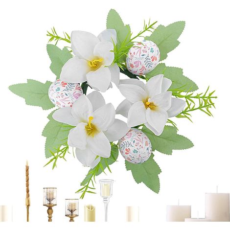 Couronnes Et Anneaux De Bougie Œuf De Pâques Robuste Couronne Florale Oeuf De Pâques Pour Décoration De Table, Porte D'Entrée, Porche, Maison Et Fêtes De Printemps (1/5)