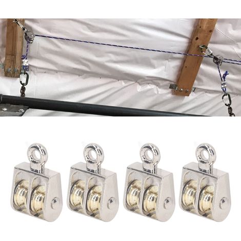 Vendu par lot de 4 unités : poulie double de 1,42 pouce, crochet pivotant de grue en alliage de zinc de 220 lb, corde de levage et poulie. (1/5)