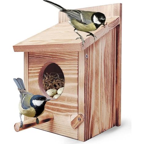 Holz Vogelhaus wetterfest mit 60mm Einflugloch, Nistkasten für Meisen & Rotkehlchen
