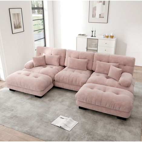Modulares U-Form Sofa rosa aus Chenille mit beweglichen Ottomane und tiefem Sitz (1/5)