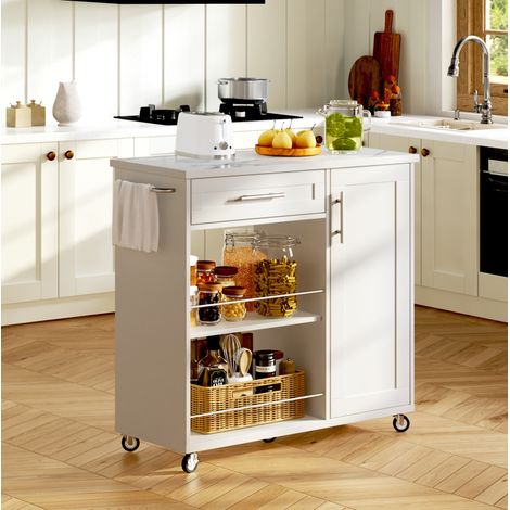 Carrello da cucina bianco con piano effetto marmo, 90 x 62 x 90 cm, MDF (1/5)