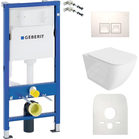 GEBERIT WC Set mit Vorwandelement, Wand-WC und Spülknopf (1/5)