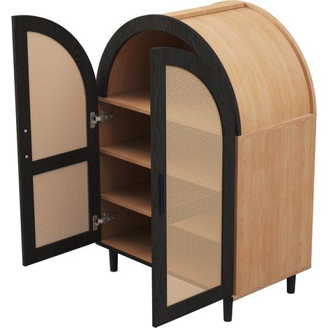 Schuhschrank und Sideboard mit Rattanfronten, 3 Regalböden, 70 x 100 x 40 cm (1/5)