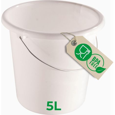 Seau Novaliv 5L blanc avec échelle de mesure - seau de nettoyage 5 litres 22,5 cm Pratique et polyvalent avec échelle pour la maison et le jardin