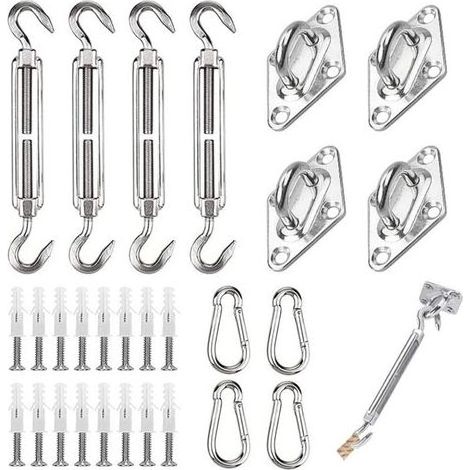 44 pcs Kit de Fixation pour Voile D'ombrage, Inoxydable Kit de Montage Fixations d'ombrage de Voile, de Fixation pour Triangle et Carré, Rectangle, du Soleil Voile D'ombrage (1/5)
