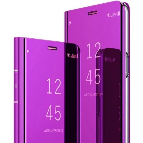 Coque Xiaomi Redmi 9, Miroir Smart Clear View Mince Cuir avec Support Anti-Rayures pour Redmi 9, Pourpre (1/4)