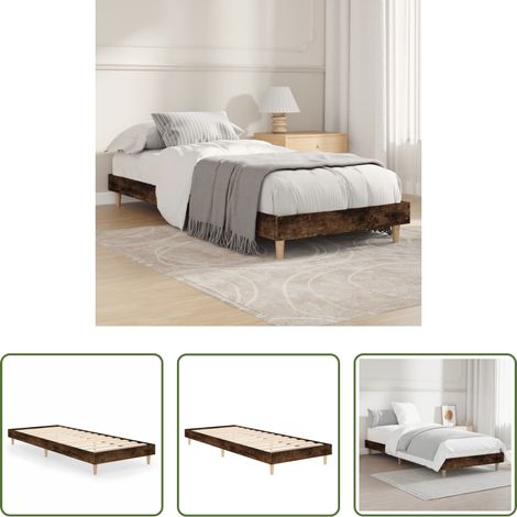 Lit chêne fumé - Cadre de lit chêne fumé 75x190 cm bois d'ingénierie (1/5)