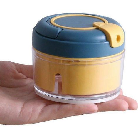 Hachoir manuel - Mini hachoir 200 ml - Plastique PP - Coupe rapide en 5 secondes - Pour légumes, oignons, ail (Jaune-Bleu) (1/5)