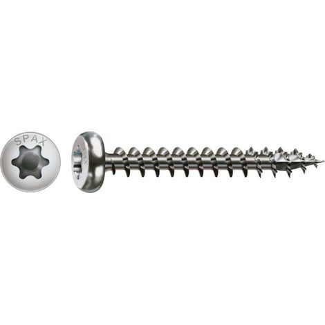 SPAX Edelstahlschraube, 5 x 30 mm, 200 Stück, Vollgewinde, Halbrundkopf, T-STAR plus T20, 4CUT - 0207000500303