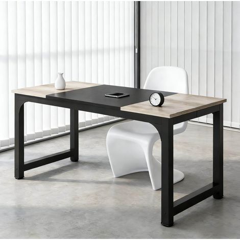 Bureau rectangulaire 180 x 80 x 75 cm en métal et bois noir DESVIAE (1/5)