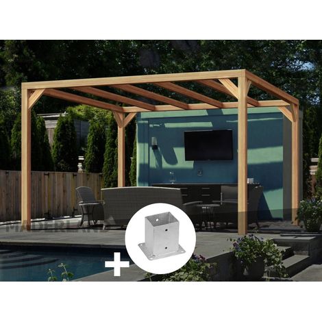 Pergola en bois lamellé-collé Brest 500 x 400 cm + 6 supports poteaux - Maderland