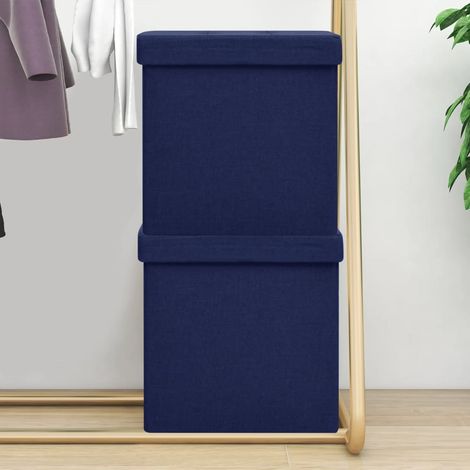 Hocker mit Stauraum 2 Stk. Blau Leinenoptik (1/5)