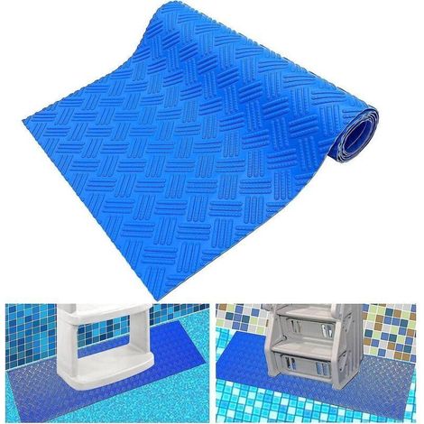 Tapis d'échelle de piscine antidérapant 60 x 23 cm, bleu moyen