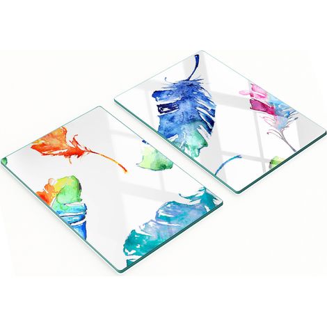 Küchenschneidebretter aus Glas mit Grafiken und bunten Federn, 2 x 40 x 52 cm (1/5)