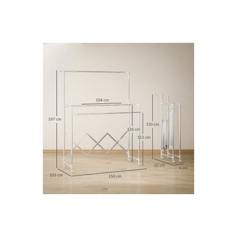 Séchoir à linge, séchoir vertical pliable avec 3 barres réglables, séchoir tour en acier inoxydable sur roulettes, tour de séchage pour l'intérieur et l'extérieur (1/5)