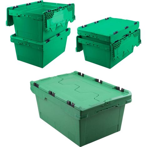 BRB Lot de 5 récipients réutilisables avec couvercle rabattable Vert 600 x 400 x 200 mm 29 l