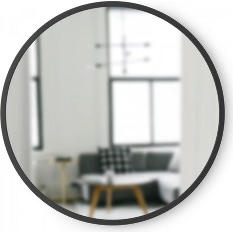 Miroir Mural Oval Avec Cadre En Caoutchouc Pour Salon, Salle De Bain, Chambre, Entrée et Bien Plus Encore, Noir, 40x40cm (1/5)