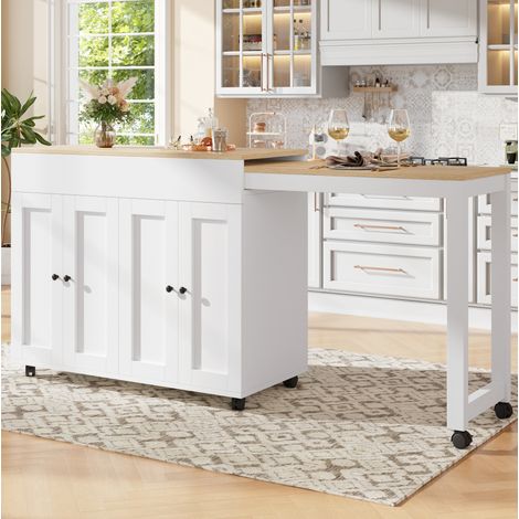 MEUBLIV Table de bar extensible 117-180 cm blanche – rangement intégré, 2 colis (1/5)