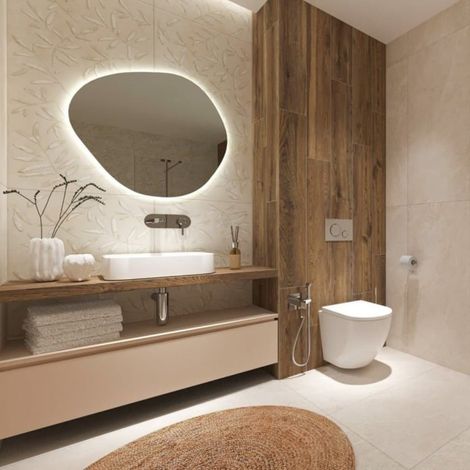 Specchio sospeso asimmetrico 80x80 cm con illuminazione a LED e sensore, bianco neutro (SATZASLED80)