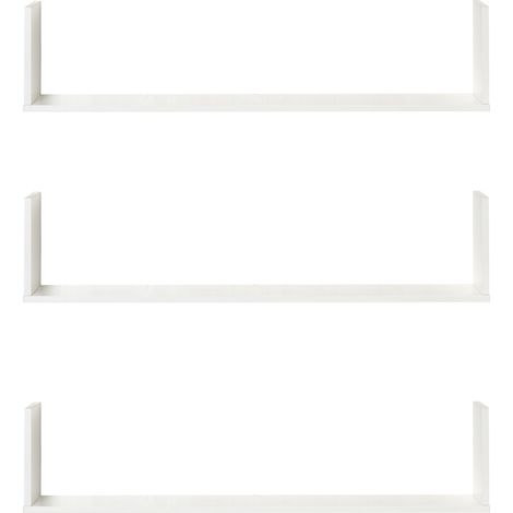 HOMCOM Set 3 Mensole da Muro Portaoggetti in Legno 80x18x18 cm Bianco