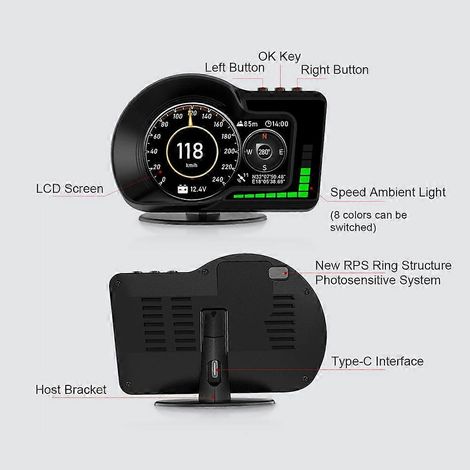 F15 Affichage tête haute (HUD) pour voiture, ordinateur de conduite universel OBD, écran LCD HD noir (1/3)