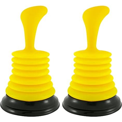 Desatascador pequeño de 18 cm - Mini desatascador para fregaderos de cocina y baño - Ergonómico, compacto y con gran succión - Apto para uso doméstico o profesional, amarillo, paquete de 2