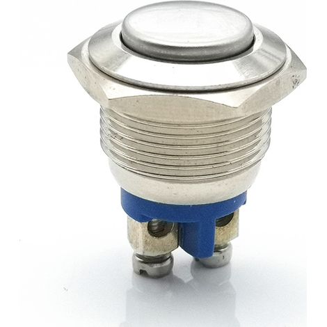 Interrupteur de klaxon à bouton-poussoir instantané de 16 mm, adapté aux sonnettes, bateaux et voitures  matériau métallique étanche (argent).