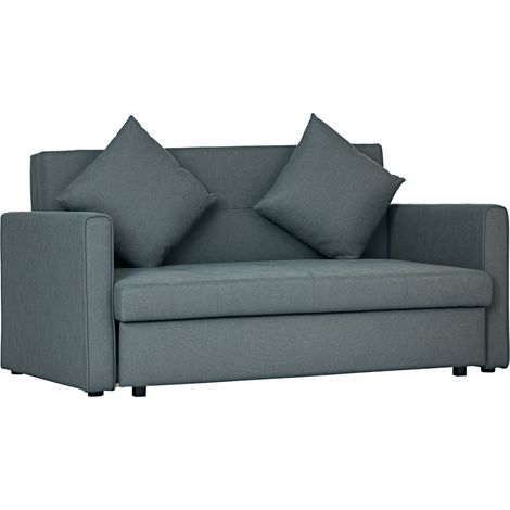 2 Seater Sofa Bed with Hidden Storage, Pull Out Convertible Bed Settee, Modern Snow Flannel Loveseat Sofa Sleeper with 2 Cushions for Living Room, Guest Room, Dark Grey