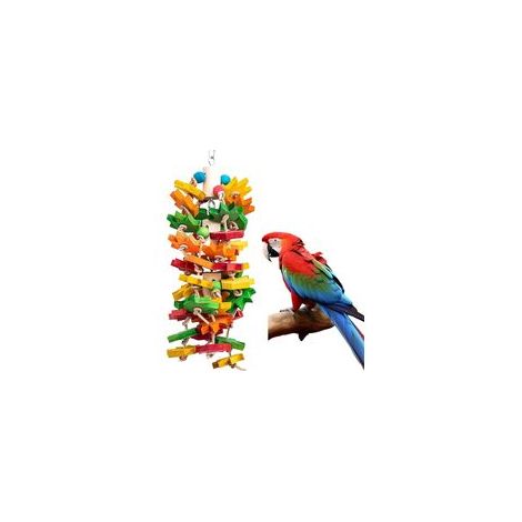 Juguete masticable para loros y pájaros grandes y pequeños, juguete de madera natural para desgarrar con diseño de hoja de arce multicolor, juguete para recortar el pico de cacatúas grises africanas y