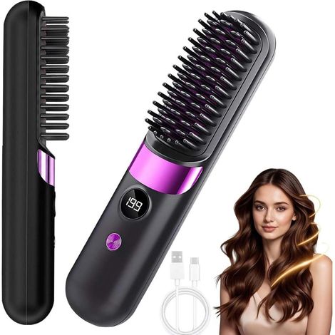 Plancha Para el Cabello - Cepillo Estilizador Inalámbrico con 4 Niveles de Temperatura - Pantalla LED - Recargable por USB - Compatible con Todo Tipo de Cabello - 35 W - 3600 mAh (1/5)