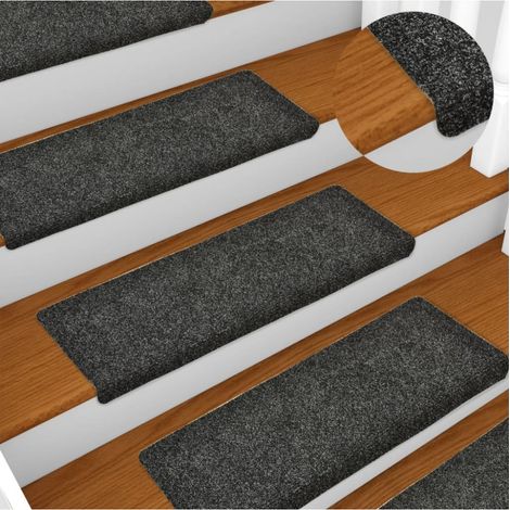 vidaXL Stair Mats Self-adhesive 15 pcs 65x21x4 cm Dark Grey Rectangular Edge