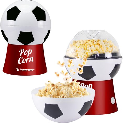 BEPER P101CUD053 Heißluft-Popcornmaschine, Fußball-Design, ölfrei, schnell und kompakt, inklusive Schüssel, ideal für Filmabende und Fans