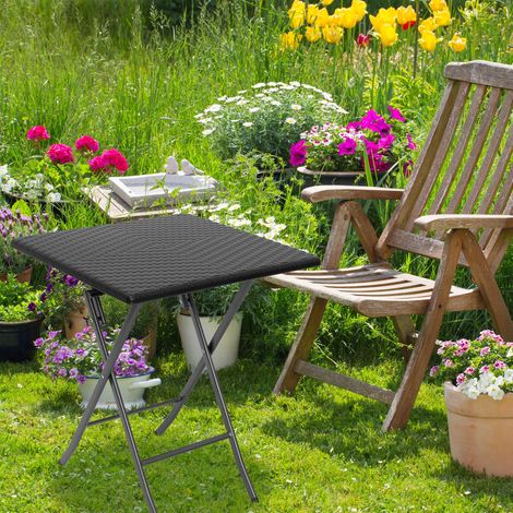Relaxdays Gartentisch klappbar BASTIAN quadratisch H x B x T: 74 x 61,5 x 61,5 cm, Metall, Kunststoff, Rattan-Optik, schwarz