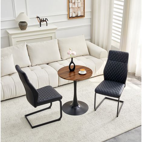 Ensemble table et chaises : table ronde Ø 60 cm en MDF et 2 chaises de salle à manger noires DESVIAE (1/5)