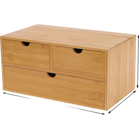 Organisateur de Bureau, Bambou Naturel, 3 Tiroirs, JAUNE (1/2)