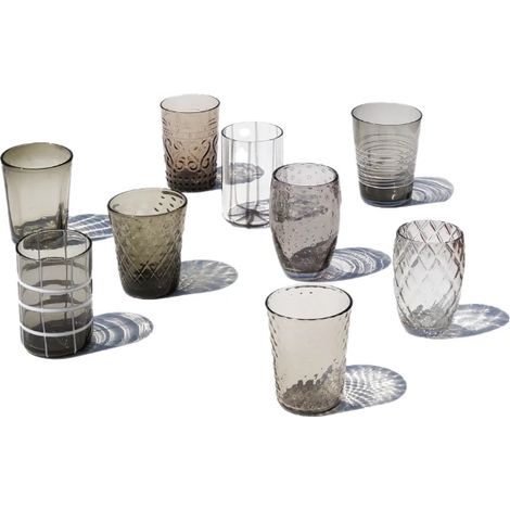 Zafferano Melting Pot Set 6 Bicchieri Monocolore - Grigio - Vetro Soffiato a Mano, 32 cl - Tumbler Artigianali per Acqua e Cocktail