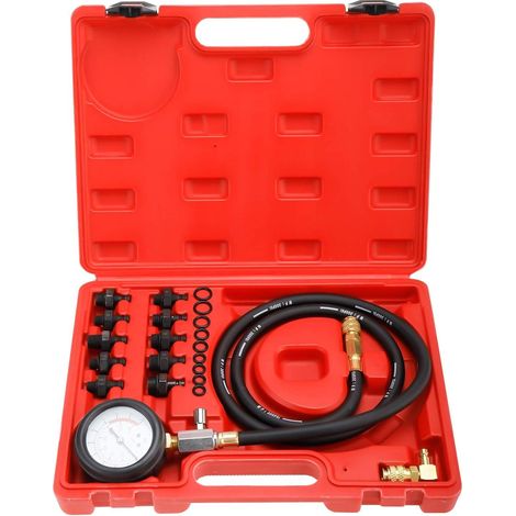 Tester di pressione dell'olio, manometro pressione olio motore 140 psi 10 bar, kit di attrezzi universale con adattatori per auto, camion e trattori (rosso) (1/5)