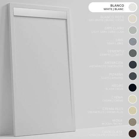 SOULBATH Receveur de Douche - Résine - Gel Coat - Texture Lisse/Pierre - Antidérapant - Couleur Blanc 130x80 Extra plat 3Cm Grille Inox (1/5)