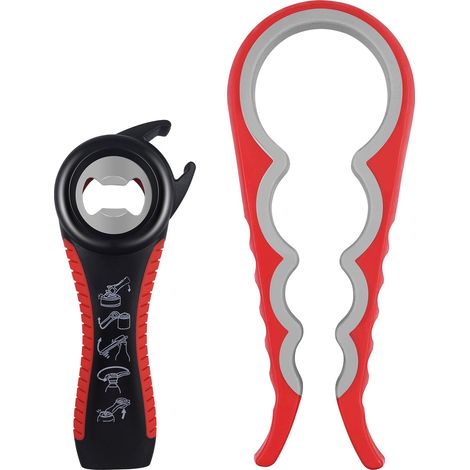 Ouvre-bocal manuel 2 pièces, multifonctionnel 5 en 1, pour personnes âgées, enfants, arthrite.