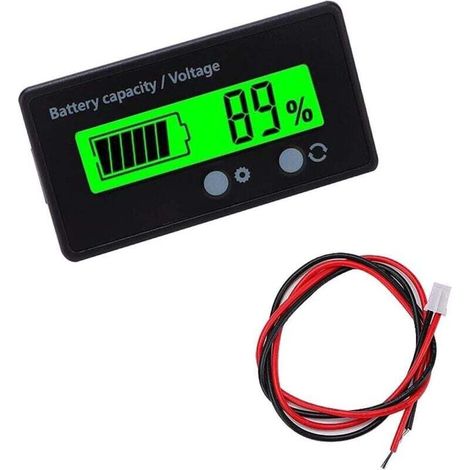Misuratore di batteria CC, voltmetro di capacità della batteria, indicatore di batteria al piombo, schermo LCD CC 12V 24V 36V 48V (luce verde) - Crezuo