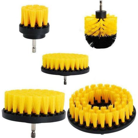 5 pièces Brosse Perceuse, Outil de Brosse Perceuse Nettoyage Kit, Drill Brush pour Surfaces de Salle de Bain, Sol, Baignoire Carreaux et Voiture (jeu de 5 (2" 3.5" 4" solide 5" solide 5" creux)) (1/5)