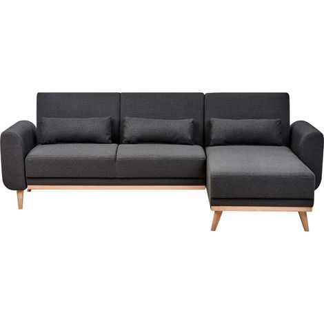 Corner Sofa Bed 3 Seater OLLSTA Fabric Black Left Hand