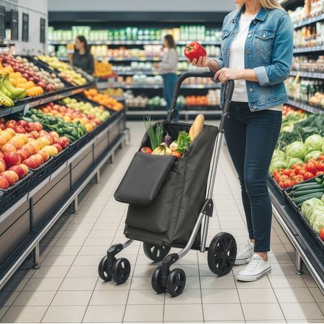 Faltbarer Einkaufswagen 46 L mit Isolierfach, verstellbarem Griff, grau HAVRYA (1/4)