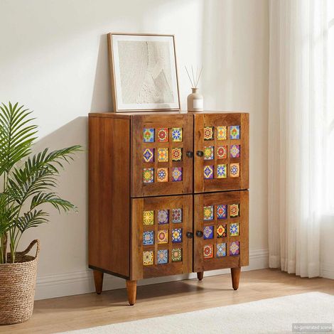 vidaXL Credenza con porta Noce 60 x 33 x 75 cm Legno di mango massello