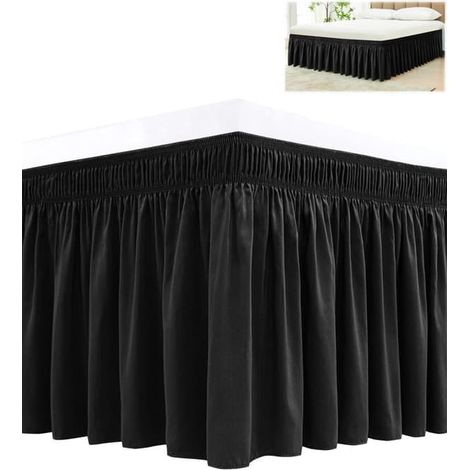 Jupe de lit élastique - Jupe de lit d'angle facile à installer - Jupe de lit - Ourlet de 45 cm - Cache le matelas et le sommier - 200 x 200 cm - Noir - 45 cm (1/5)